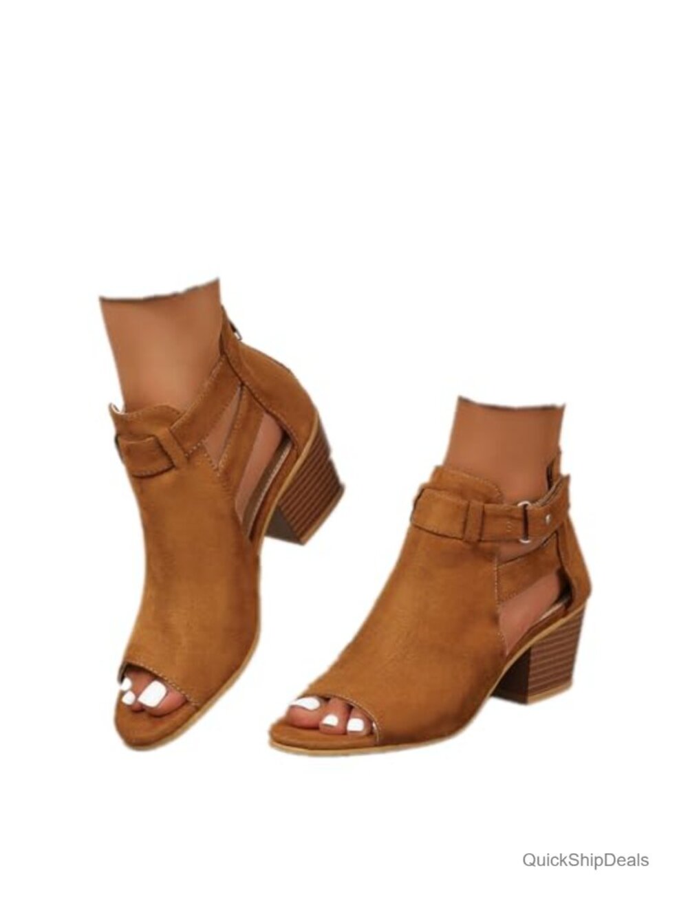 Womens Peep Toe Ankle Booties Chunky Block Heel Cutout Back Zipper Suede Dress